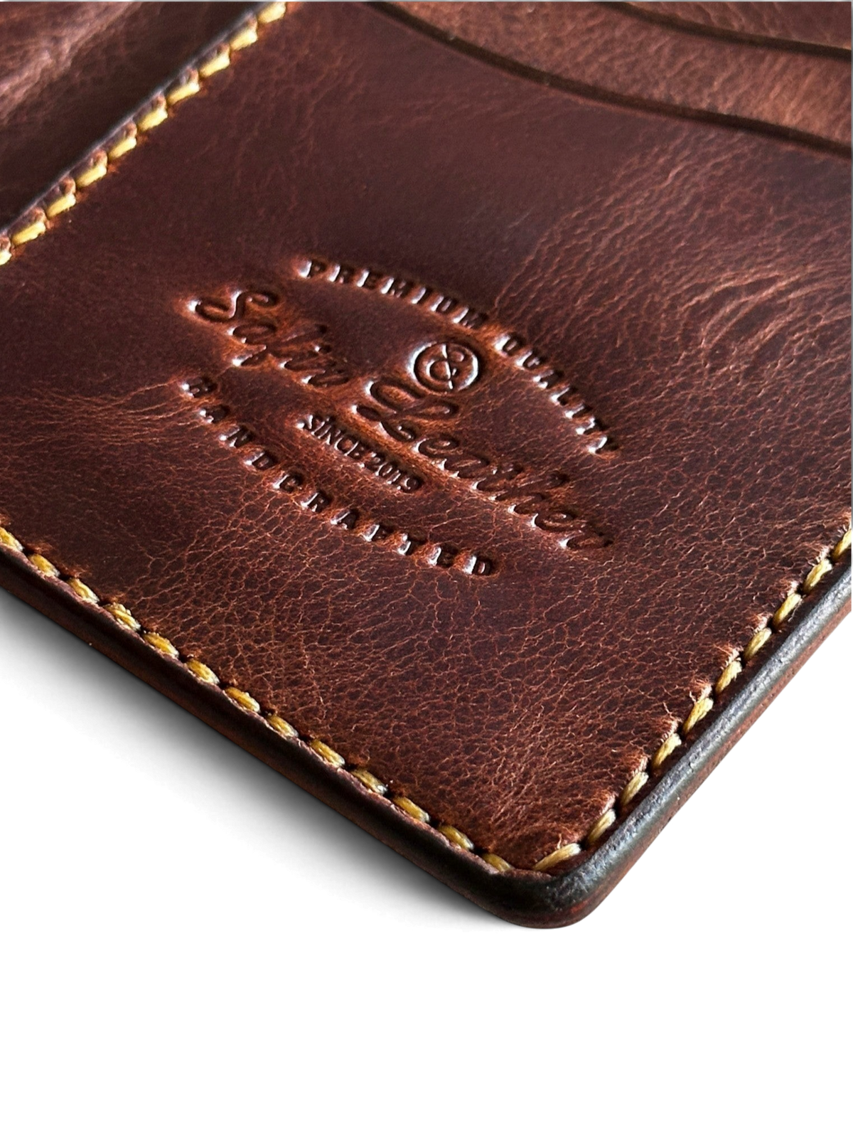 Safir Leather el yapımı taba renkli İtalyan deri cüzdan, el dikişli, 10x8.5 cm.