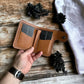 Safir Leather el yapımı taba rengi hakiki deri cüzdan, mumlu dikişli minimal tasarım
