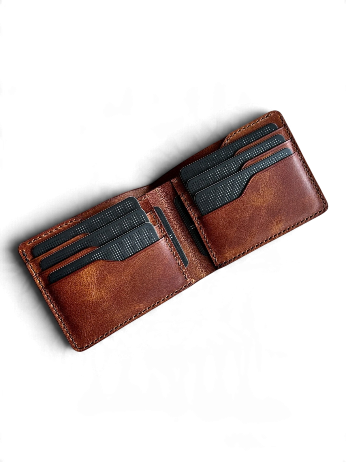 Safir Leather taba rengi, el yapımı, hakiki İtalyan deriden, 8 kartlık ve nakit bölmeli erkek cüzdanı.
