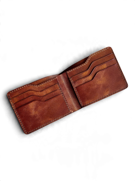 Safir Leather taba rengi, el yapımı, hakiki İtalyan deriden, 8 kartlık ve nakit bölmeli erkek cüzdanı.