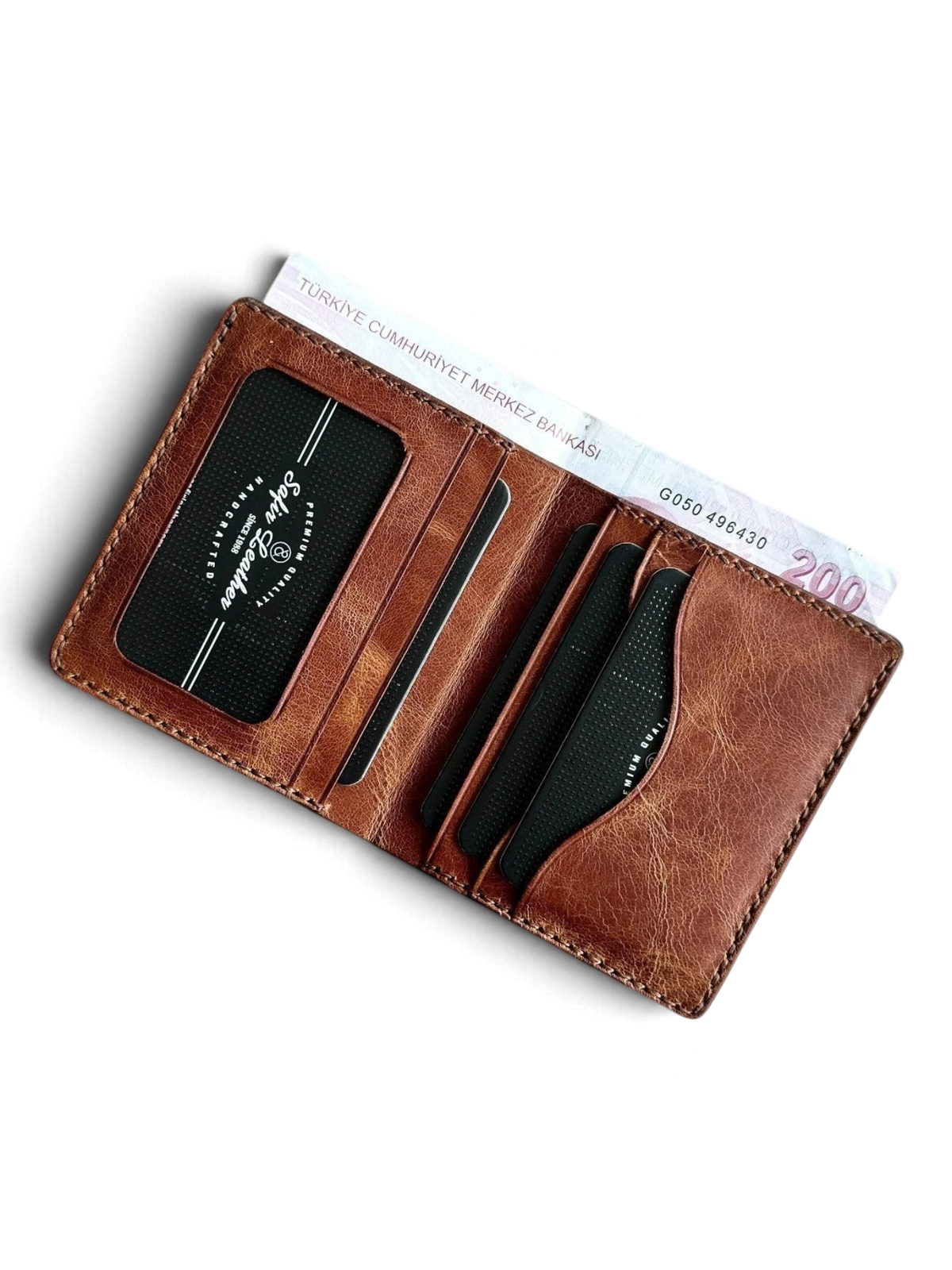 Safir Leather Babil PM Gold İtalyan deri cüzdan, kart ve para bölmeli, zarif ve dayanıklı.
