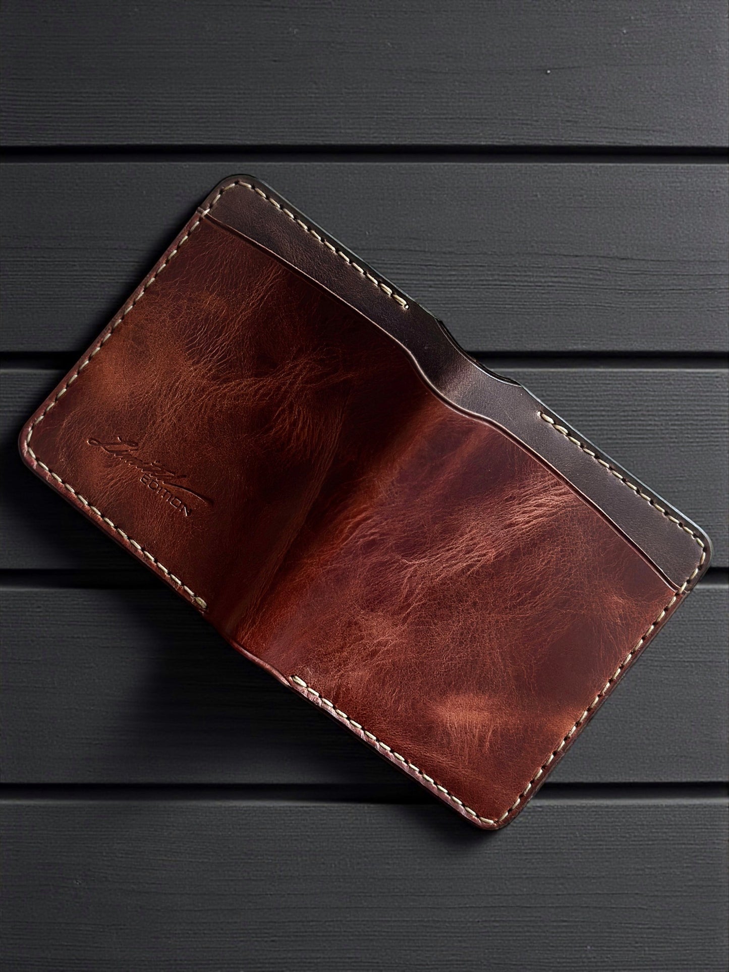 Safir Leather Torino el yapımı çıtçıtlı kahverengi hakiki İtalyan deri kartlık cüzdan
