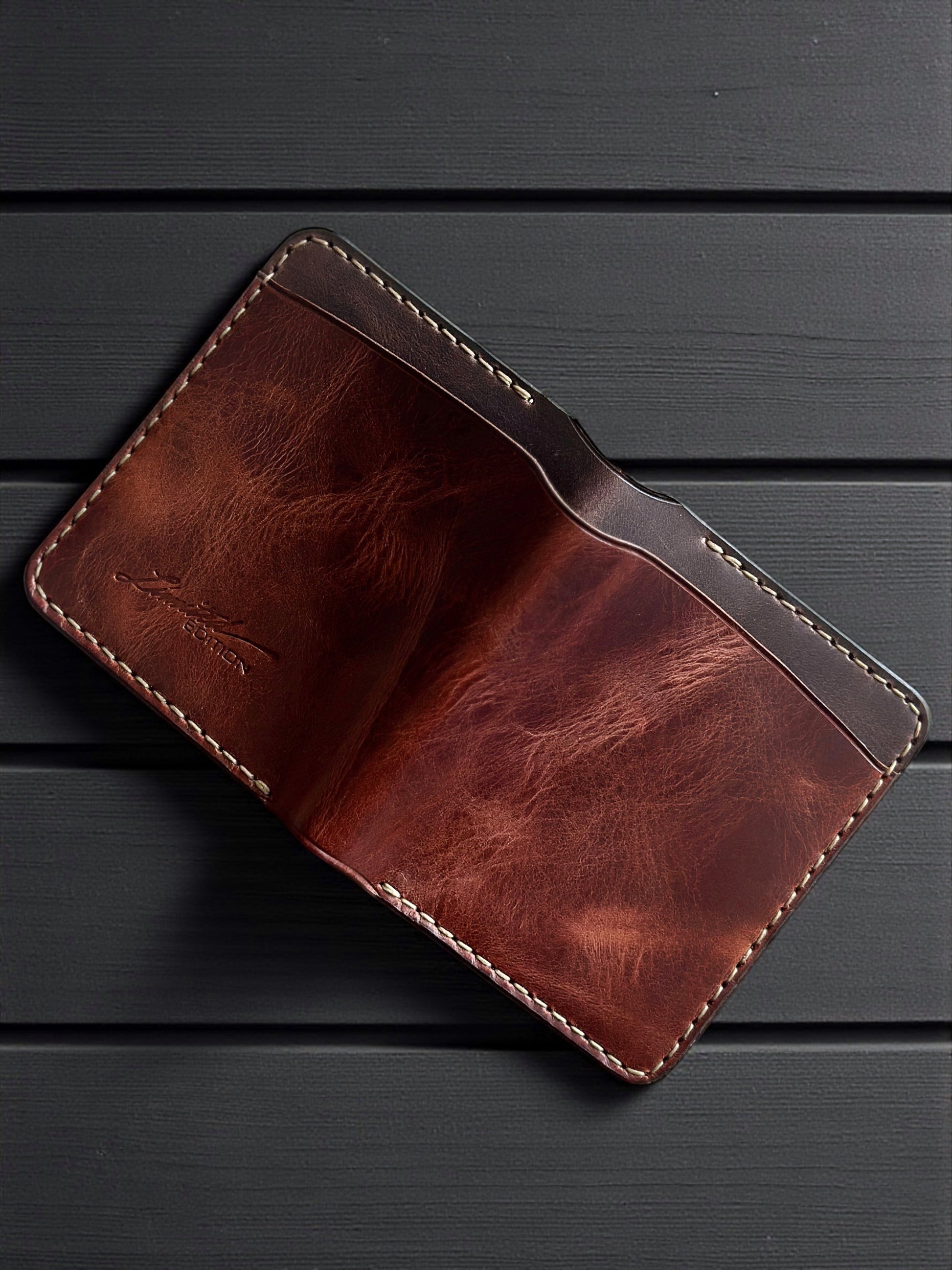 Safir Leather Torino el yapımı çıtçıtlı kahverengi hakiki İtalyan deri kartlık cüzdan