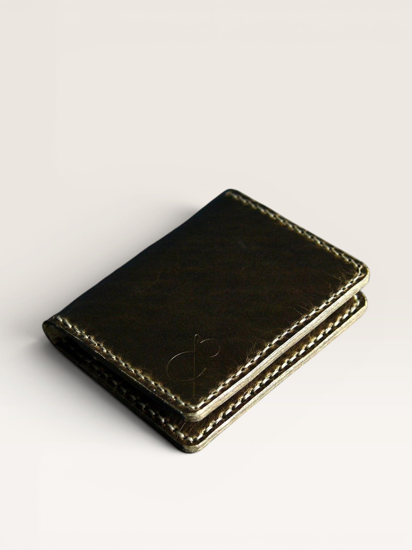 Safir Leather zeytin yeşili ve siyah efektli, el yapımı hakiki dana derisi minimalist unisex cüzdan