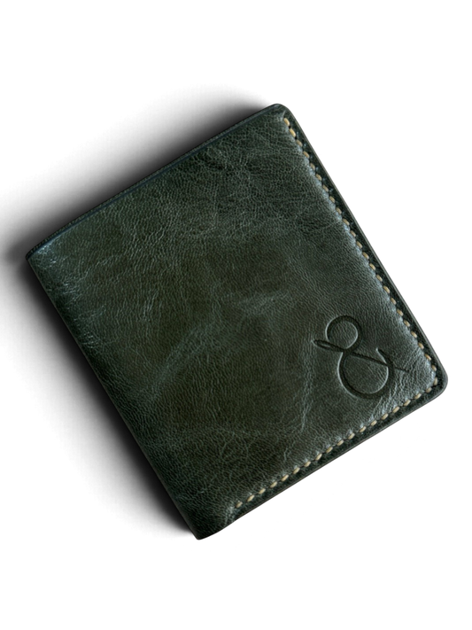 Safir Leather Verde Tre koyu yeşil İtalyan deri el yapımı cüzdan, kapalı ön görünüm