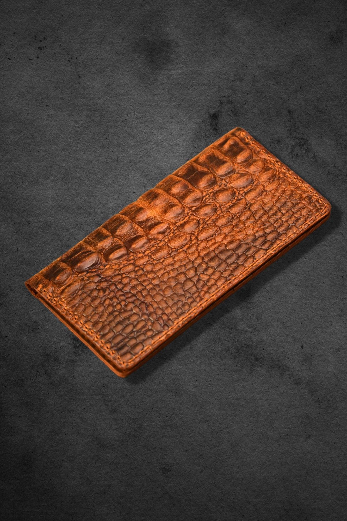 Antik deri telefon cüzdanı (timsah baskılı)